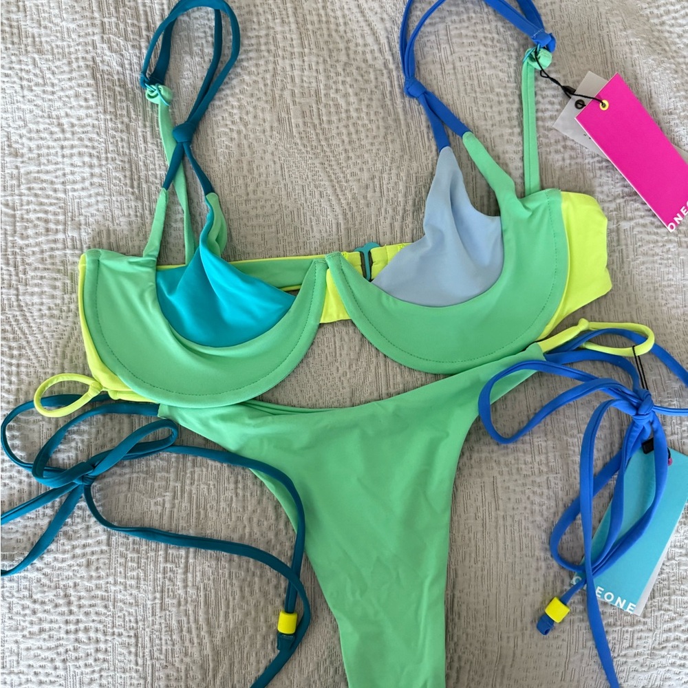 Vibrant Green and Blue Bikini Set